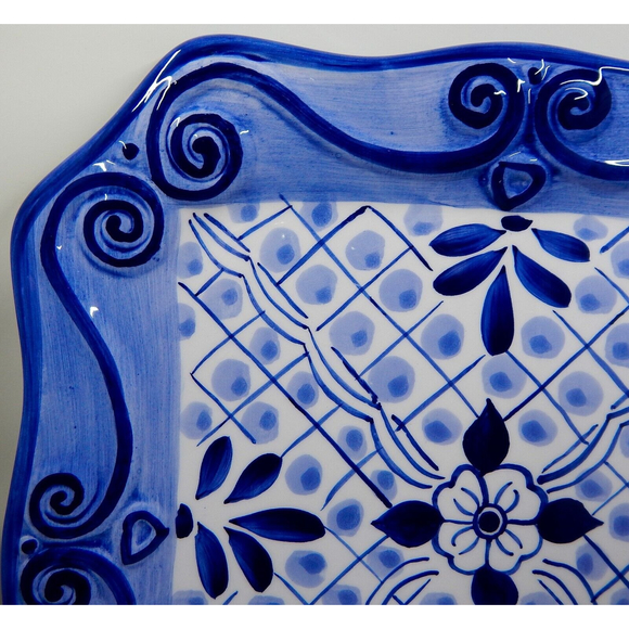 Tabletops Unlimited Lisbon Dinner Plate Hand-Painted Blue White - Picture 2 of 9